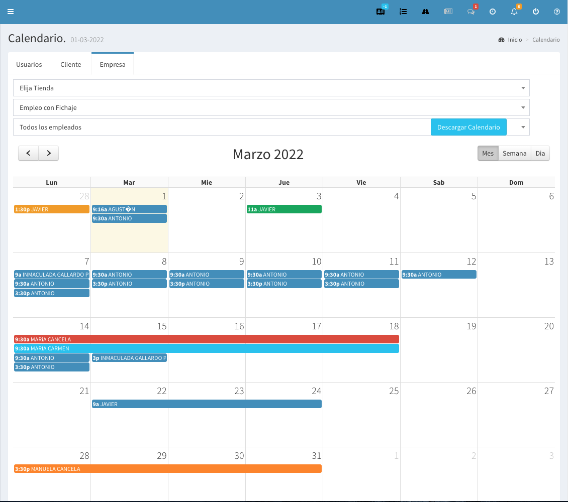 Registro de la jornada laboral-Checkingjob-Tareas en el calendario de la empresa